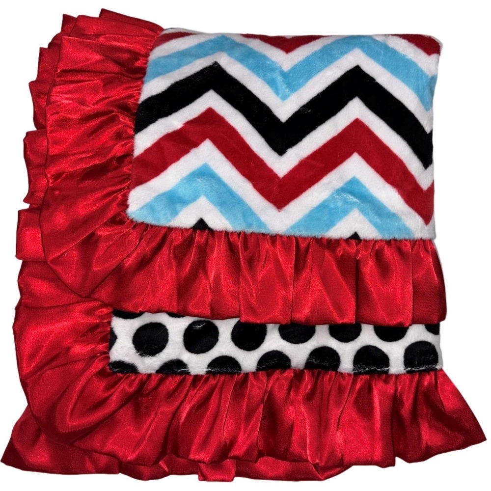 Minky Couture ? Red‎ Black Blue White Chevron Polka Dot Baby Blanket Satin Trim
